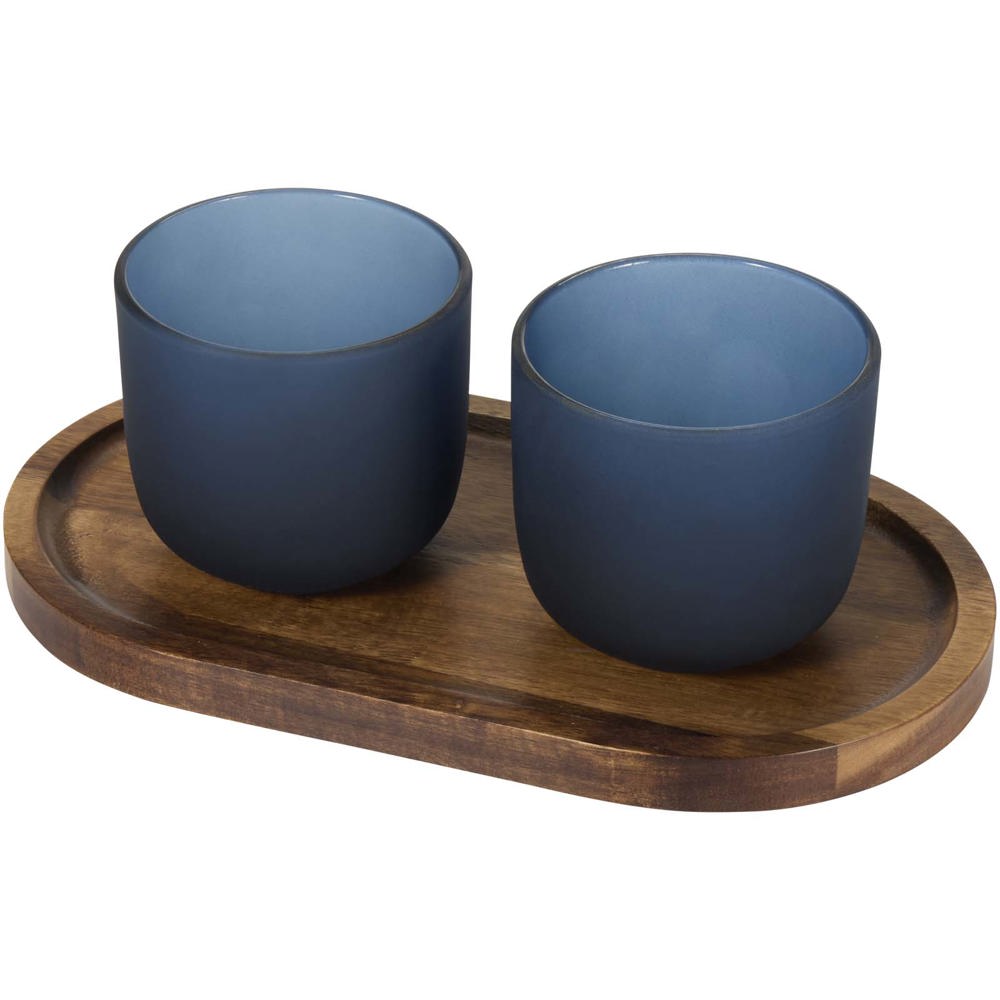 Male Set aus Holztablett und Glastassen