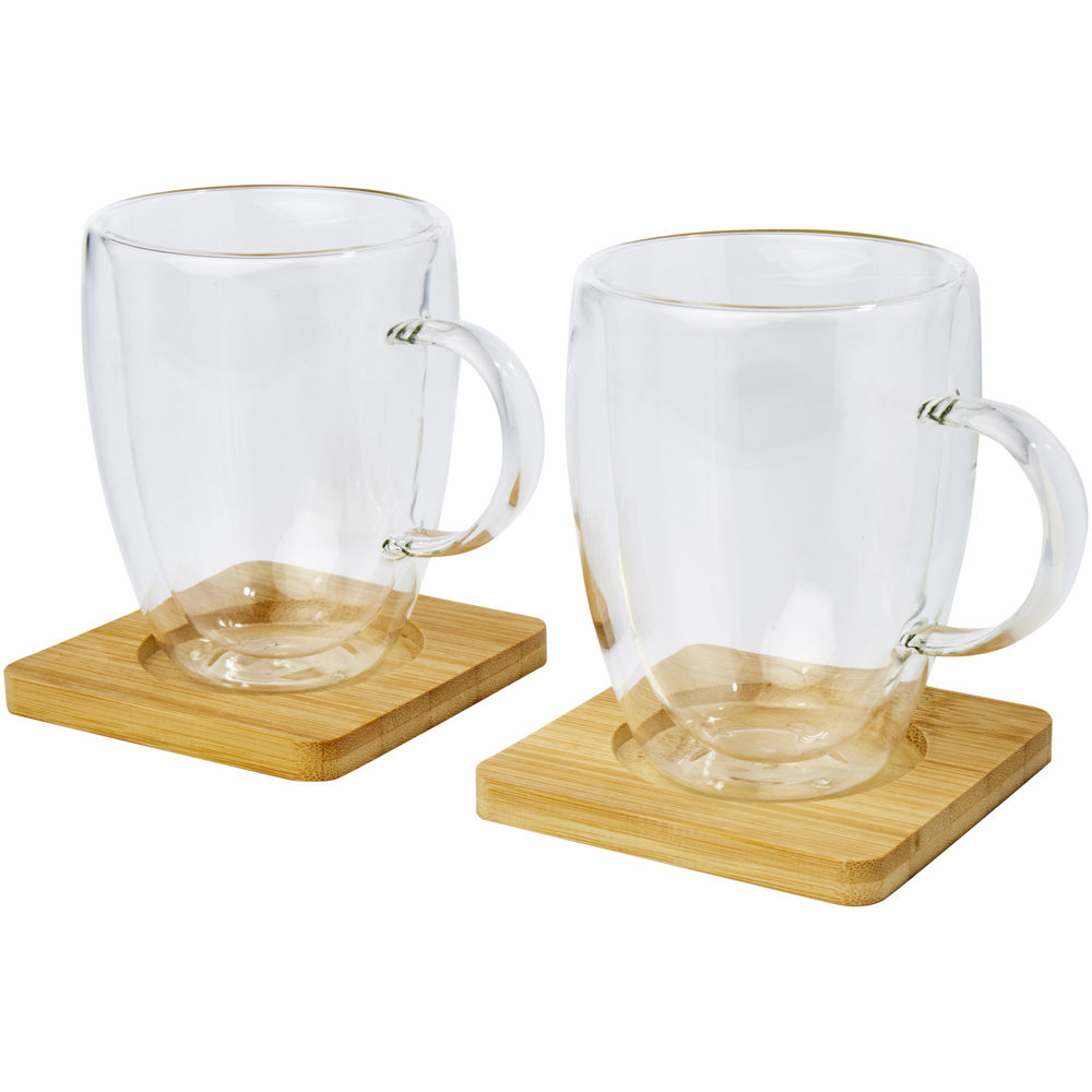 Manti 2-teiliger 350 ml doppelwandiger Glasbecher mit Bambusuntersetzer 