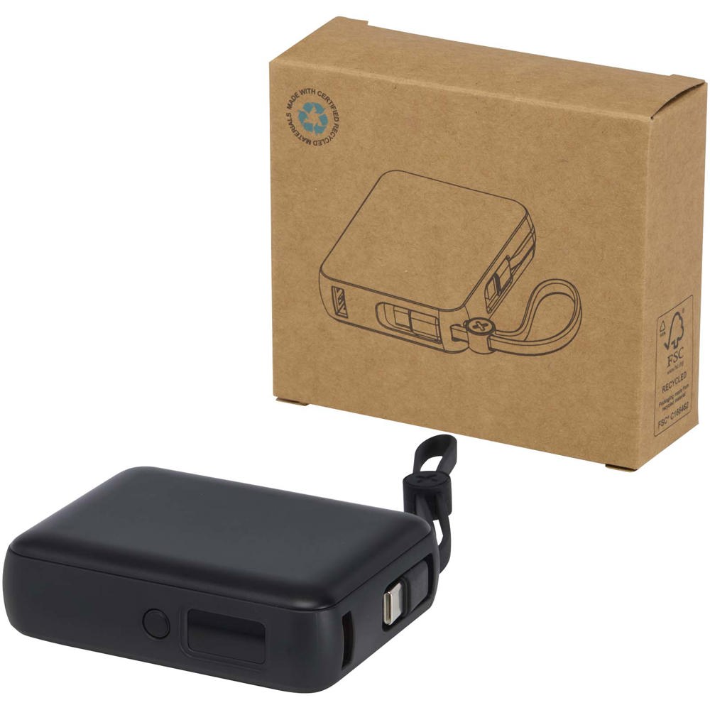 Acrux 35 W 10.000 mAh Tablet Powerbank mit integriertem Typ-C-Kabel aus recyceltem Kunststoff - Schwarz