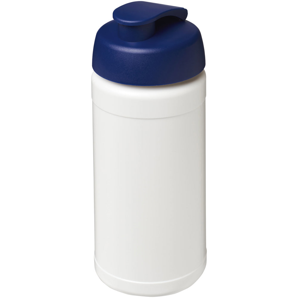 Baseline 500 ml recycelte Sportflasche mit Klappdeckel - weiss, blau