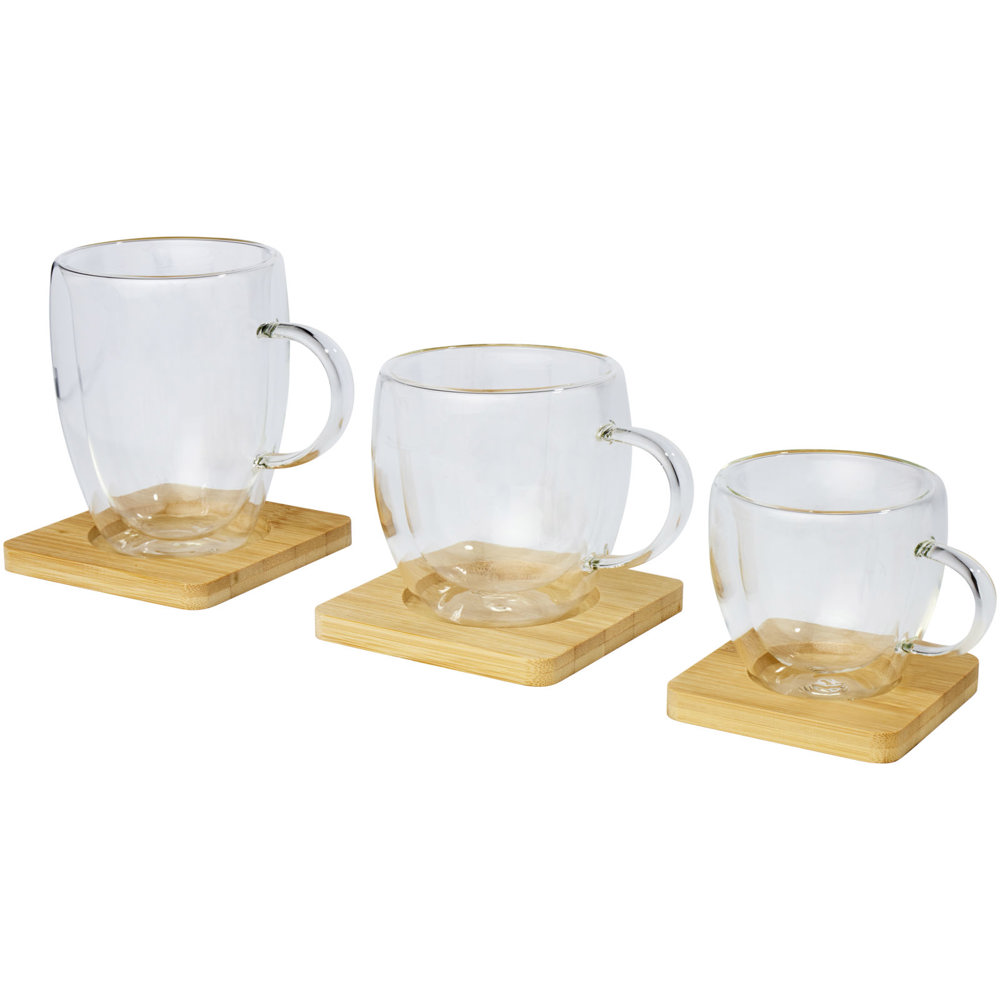 Manti 2-teiliger 250 ml doppelwandiger Glasbecher mit Bambusuntersetzer 