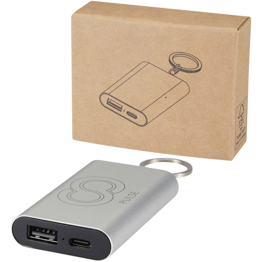 Arcturus 2000 mAh Powerbank aus recyceltem Aluminium mit Schlüsselanhänger