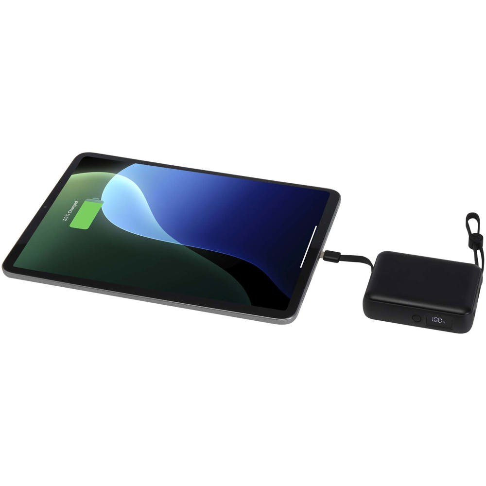 Acrux 35 W 10.000 mAh Tablet Powerbank mit integriertem Typ-C-Kabel aus recyceltem Kunststoff