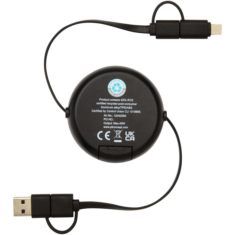 Alasia 100 cm 5-in-1 Kabel aus recyceltem Kunststoff und Aluminium, einziehbar, für Datenübertragung und mit 45W Schnellladun