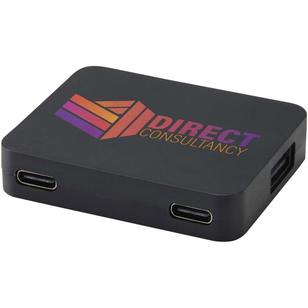 Gaia 4 Port USB Hub mit USB-A- und Typ-C-Ausgang und zwei Eingängen aus recyceltem Kunststoff