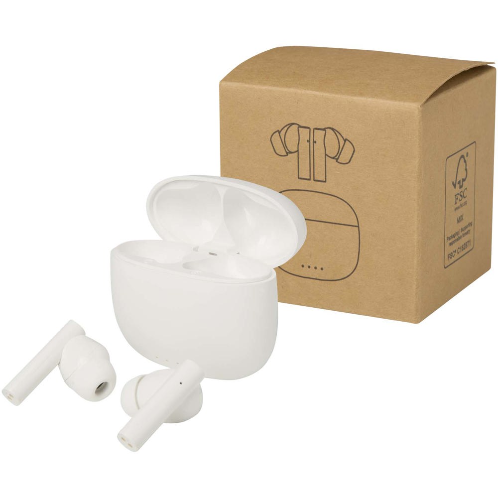 Alterf True Wireless Bluetooth® Headset aus recyceltem Kunststoff mit Silikon-Ohrstöpseln - weiss