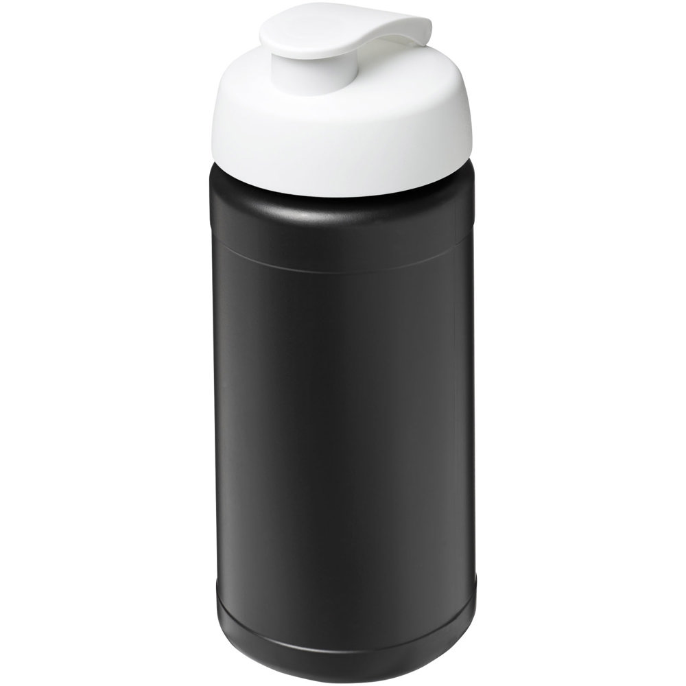 Baseline 500 ml recycelte Sportflasche mit Klappdeckel - schwarz, weiss
