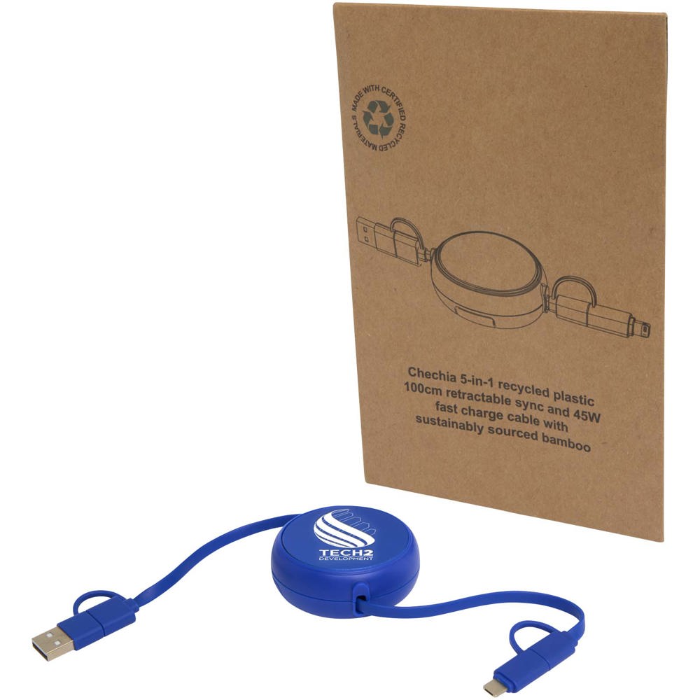 Alasia 100 cm 5-in-1 Kabel aus recyceltem Kunststoff und Aluminium, einziehbar, für Datenübertragung und mit 45W Schnellladun