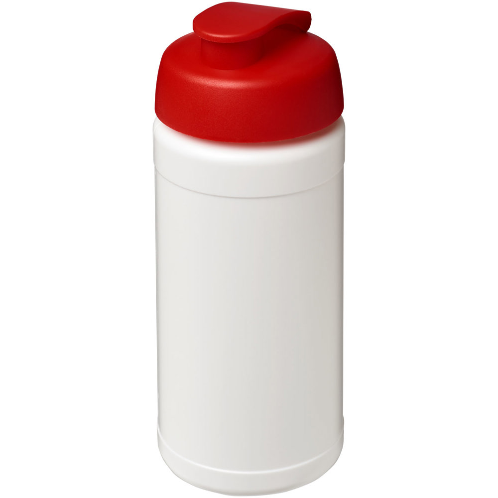 Baseline 500 ml recycelte Sportflasche mit Klappdeckel - weiss, rot