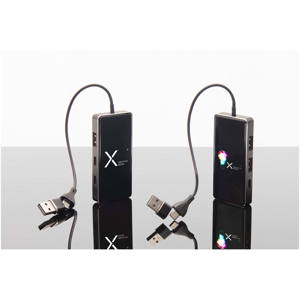 SCX.design H20 8-in-1 USB-Hub mit dualem Eingang und 6 Ports und Leuchtlogo
