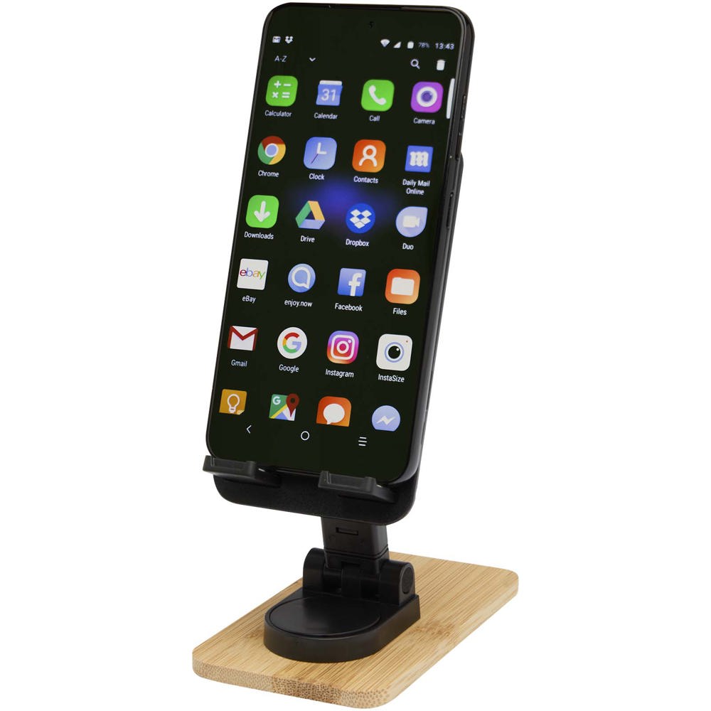 Alfirk Klappbare Smartphonehalterung aus recyceltem Kunststoff mit Bambusdetails - Schwarz