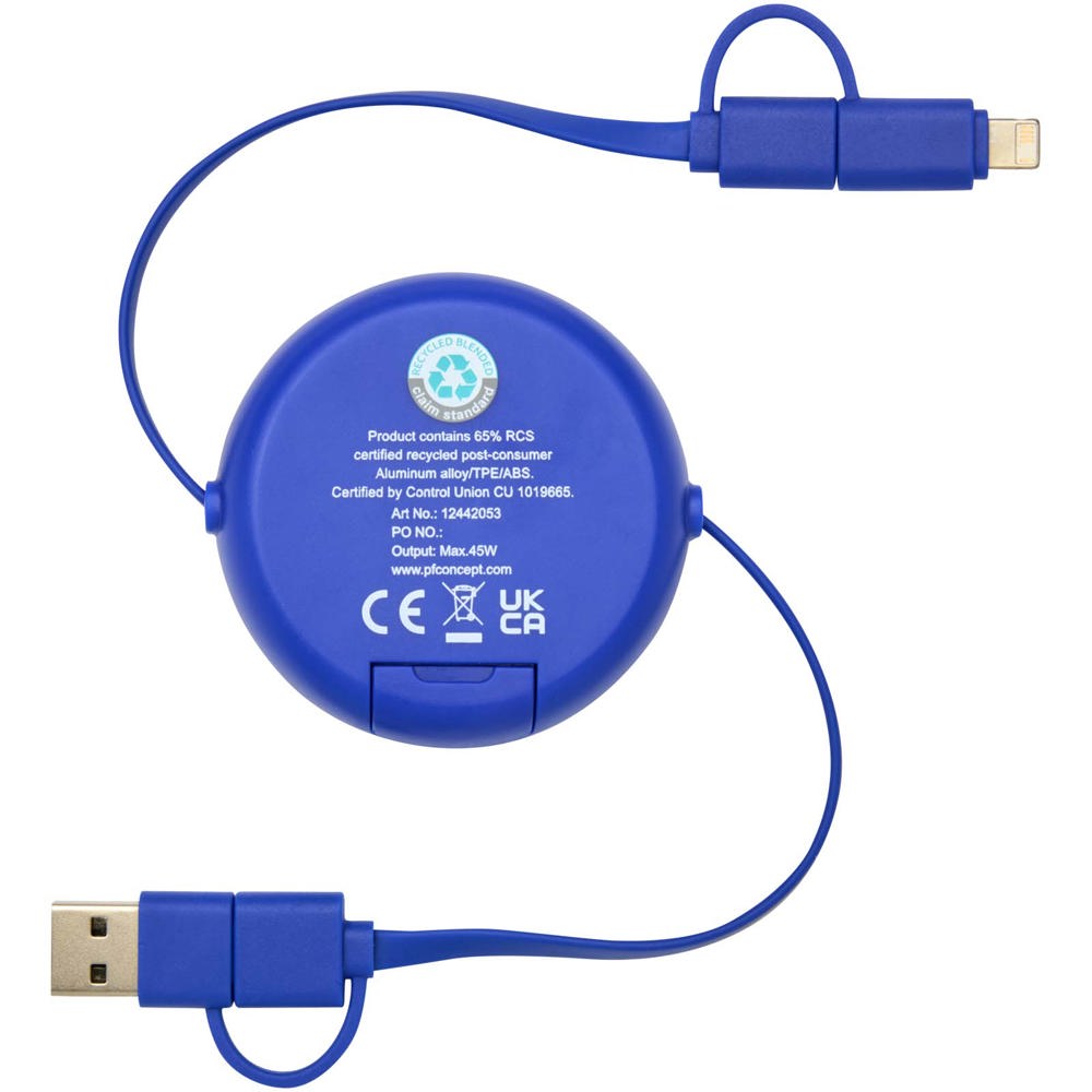 Alasia 100 cm 5-in-1 Kabel aus recyceltem Kunststoff und Aluminium, einziehbar, für Datenübertragung und mit 45W Schnellladun
