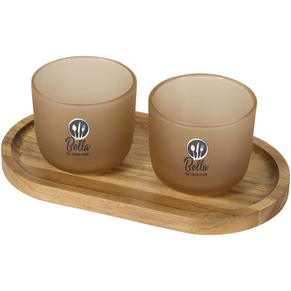 Male Set aus Holztablett und Glastassen, matt