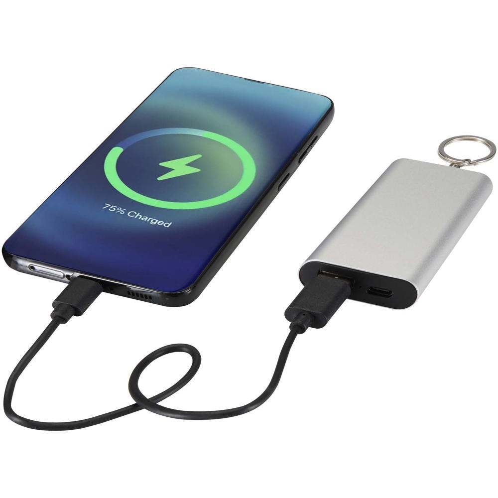 Arcturus 2000 mAh Powerbank aus recyceltem Aluminium mit Schlüsselanhänger