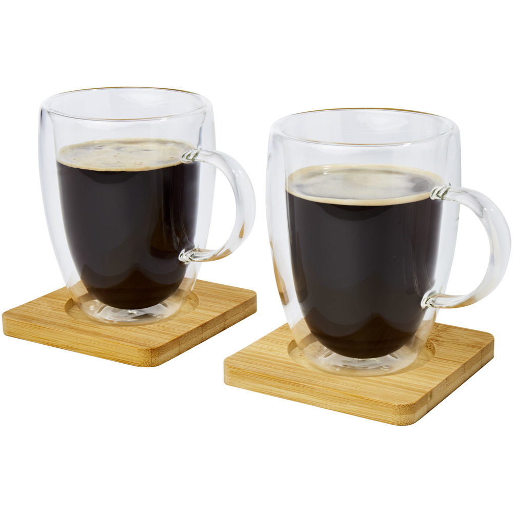 Manti 2-teiliger 350 ml doppelwandiger Glasbecher mit Bambusuntersetzer 