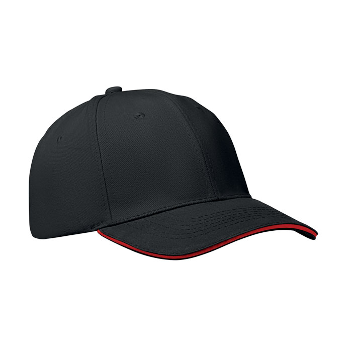 BUFFALO - Baseball cap 6 panels 260g/m² - Schwarz/Rot
