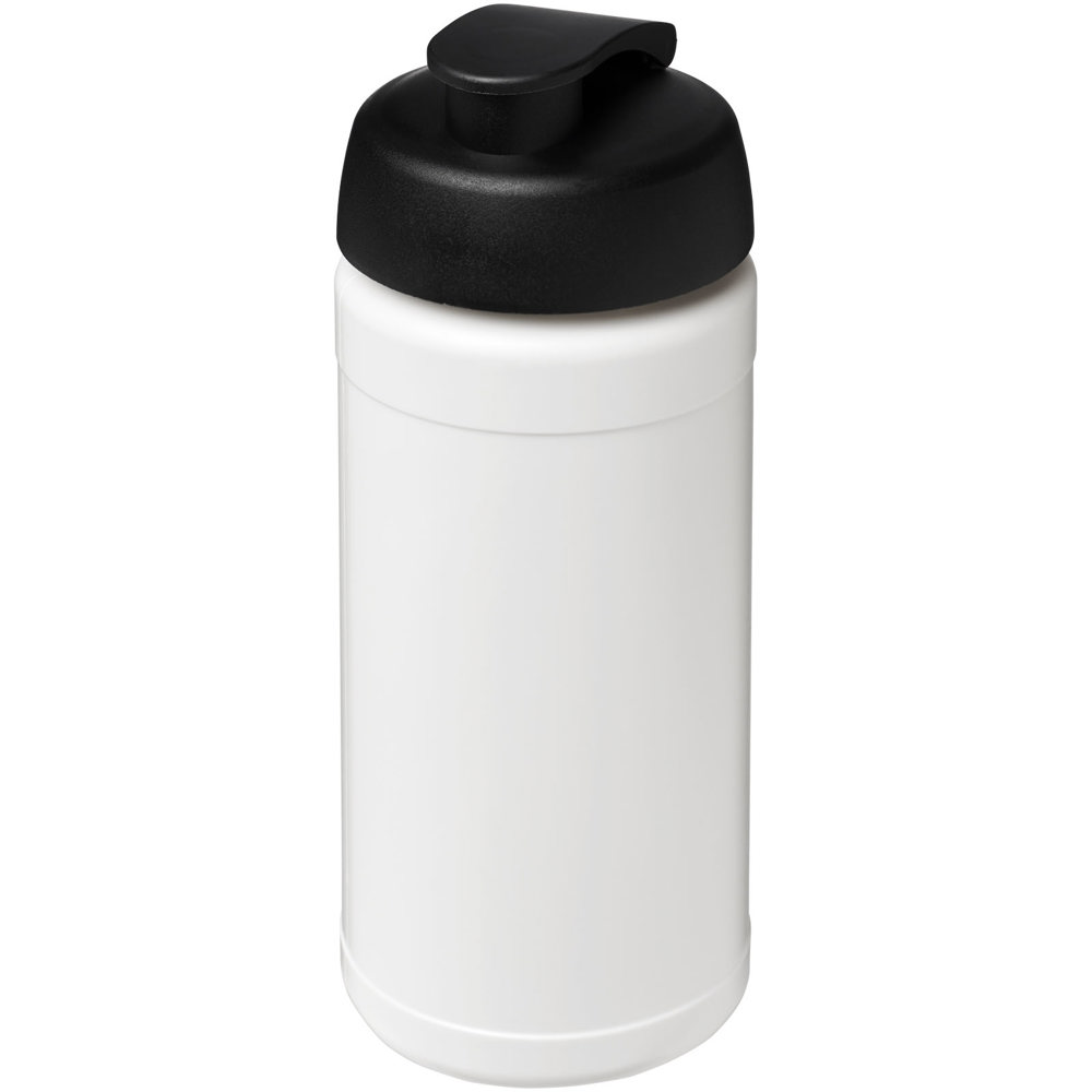 Baseline 500 ml recycelte Sportflasche mit Klappdeckel - weiss, schwarz