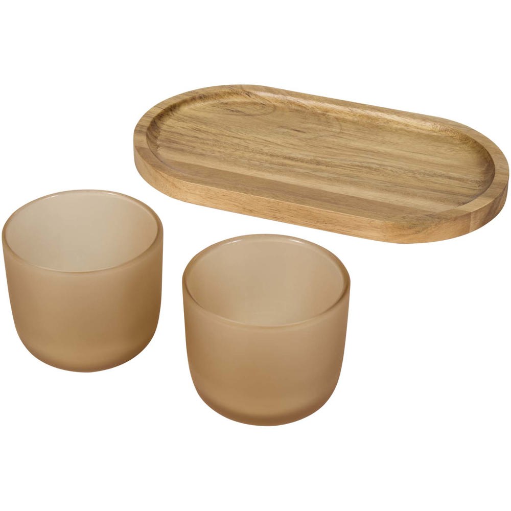 Male Set aus Holztablett und Glastassen, matt