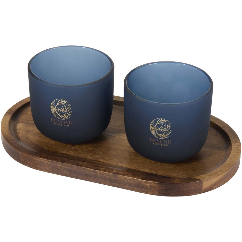 Male Set aus Holztablett und Glastassen