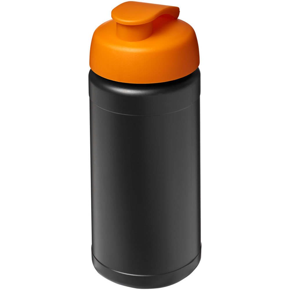 Baseline 500 ml recycelte Sportflasche mit Klappdeckel - schwarz, orange