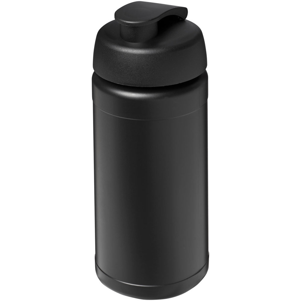 Baseline 500 ml recycelte Sportflasche mit Klappdeckel - schwarz, schwarz