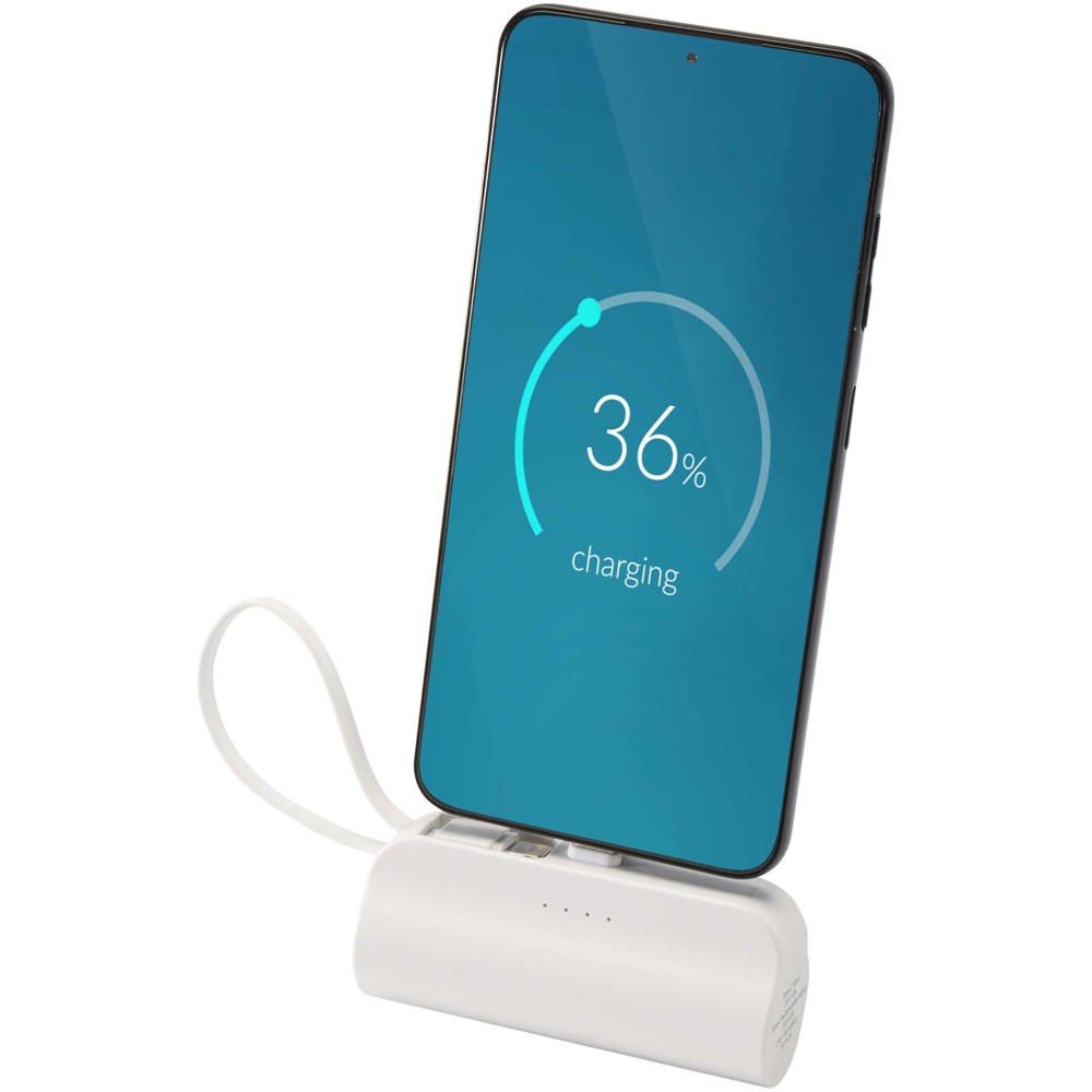 Alnair 10 W 5000 mAh Typ C Powerbank aus recyceltem Kunststoff mit integriertem Klappständer und 2 in 1 Kabel - weiss