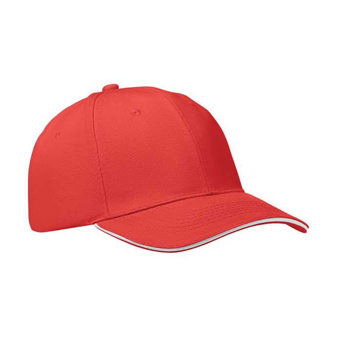 BUFFALO - Baseball cap 6 panels 260g/m² - Weiß/rot